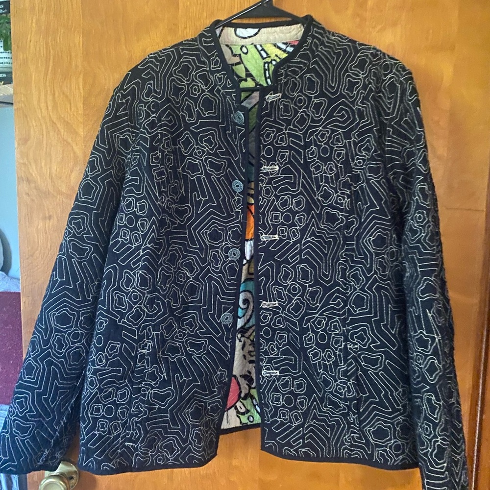 Chico's Black and White Patterned Jacket Reversible